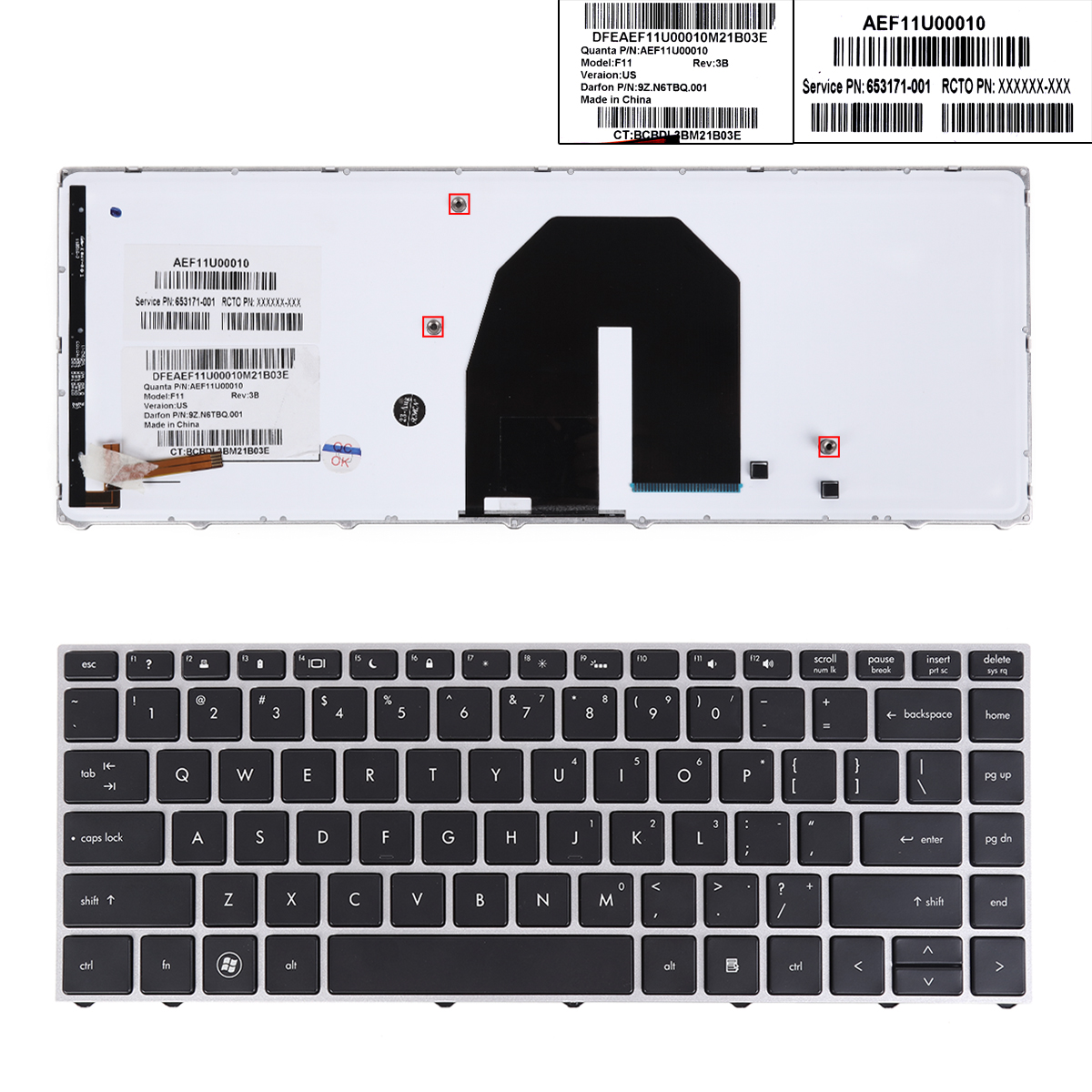 Picture of New Replacement Laptop Keyboard For HP Probook 5330 5330M SILVER FRAME BLACK Backlit US Layout